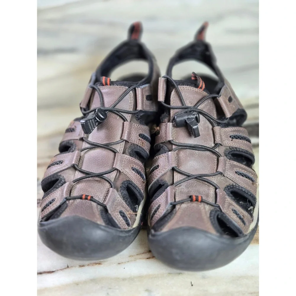 Eddie Bauer Troy Mens Brown Leather Hiking Sandals Closed Toe Bungee Size 10